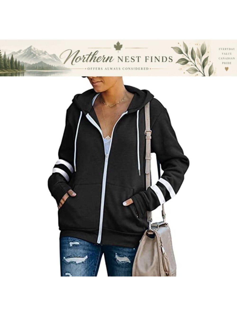 Women's Long Sleeve Zip-Up Hoodie Jacket with Pockets Cotton Polyester